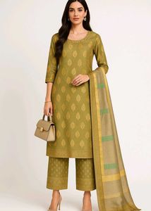 Elegant Golden Kurta pant dupatta Set