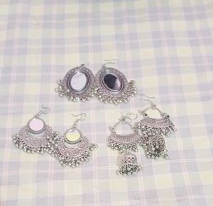 Silver Jhumka Earring Set