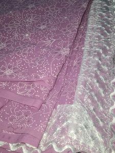 Lavender And White Laced Border Saree