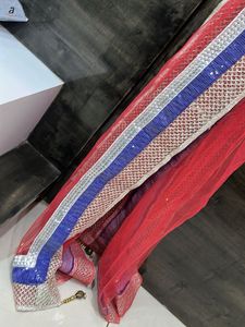 Red &amp; Blue Embellished Dupatta With Lehenga