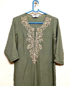 🫅 Biba | Yoke Design Kurta Trouser | Olive Gre