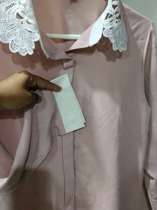 Pink Shirt with Lace Collar