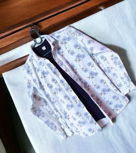 White Floral Print Shirt - Party Wear