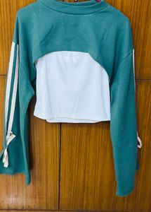 Side Striped Sweatshirt &amp; Solid Cropped Cami Top