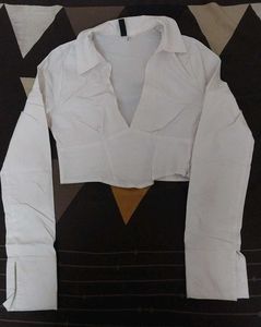 White Crop Top with Long Sleeves