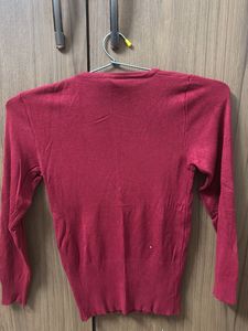 Red Knit Full Sleeve Sweater