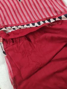 XL Red-Maroon Semi Silk Striped Kurta