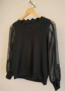 Chic Black Sheer Sleeve Top