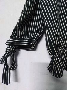 Striped Cold Shoulder Tie-Sleeve Top