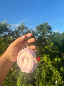 Crochet Cream Roll Key Chain