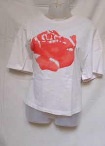 White Tee with Red Rose