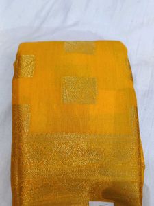 Yellow Silk Saree with Gold Detail