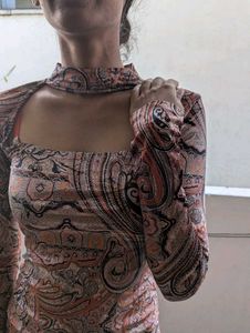 Vintage Floral Neck Belt Party Dress