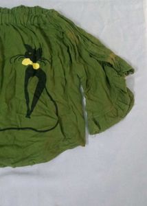Olive Green Cat Print Top