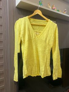 Yellow Knit V-Neck Top