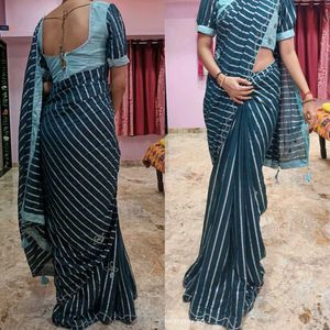 Striped Sea Green Saree