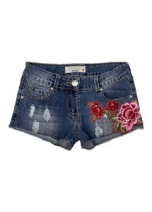 Denim Shorts with Floral Embroidery