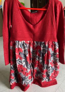 Stylish Red Floral Long Top | Size 34 Bust