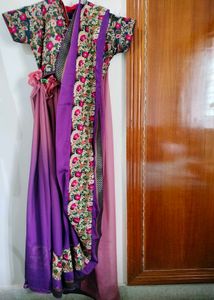 Purple Pink Red Floral Embroidered Designer Saree