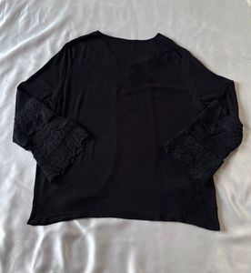 Lace Design Black Full Sleeves Top