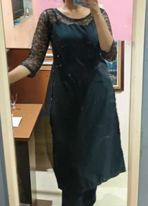 Elegant Black Kurti with Lace Sleeves