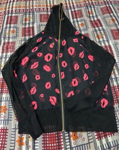 Fun Kiss Print Hoodie Jacket