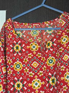 Red Crepe Printed Kurti