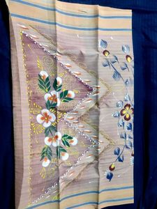 Floral Hand Painted Cotton Saree