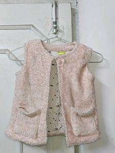 Peach Fur Half Jacket/ Coat For Girls