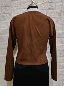 Dino-mite Brown Collared Long Sleeve Top