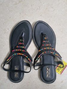 Beaded Black Thong Sandals