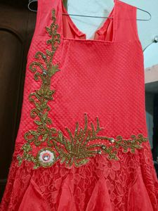 Coral Embellished Party Dress