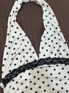 Outzidr White Halter Neck Polka Dot Top (S)