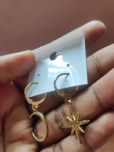 Golden Moon And Star Hoop Earrings