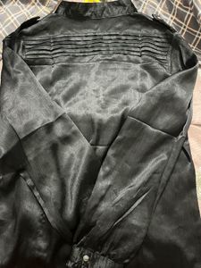 Black Ruffled Button-Down Top