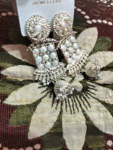 White Jhumar Earrings
