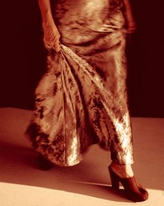 Long foil Backless  Dress With flower Detail