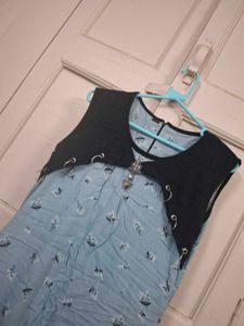 Blue Floral Dress with Vest