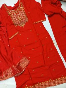 Stitched Elegant Red Kurta Set