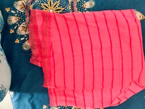 Pink Striped Fabric with Lace Trim