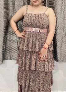 Beautiful Long Stretchable  Dress❤️.. With Shrug.. Only One Time Wear