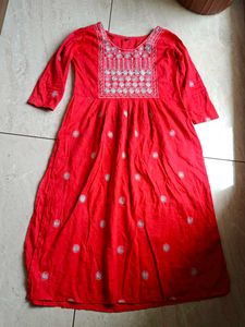Red Embroidered Kurta
