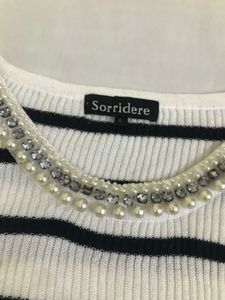Striped Tee with Pearl Detail Bust 36