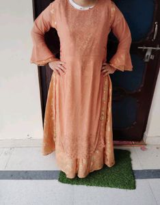 Women Layered Side Lace Flared Gown