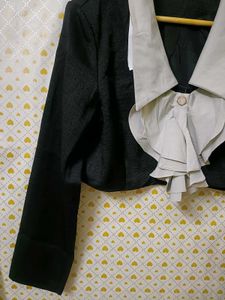 Black Crop Top with Ruffle Detail