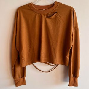 Brown Distressed Crop Top