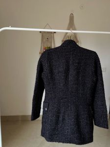 Elegant BLack-Purple Tweed Blend Coat