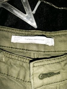 Women Olive Green Zara  High Waist Flared Jeans