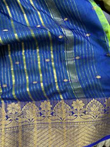 Blue &amp; Gold Silk Saree