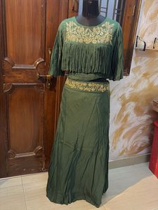 Green Embroidered Skirt & Blouse Set